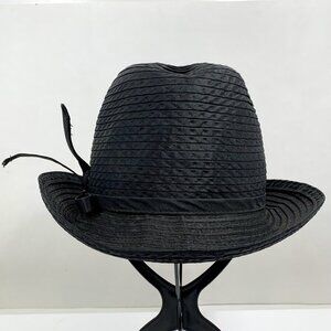 THE PARIS BOUTIQUE Women’s Black Straw Raffia HAT w/ Ribbon Band MEDIUM VTG